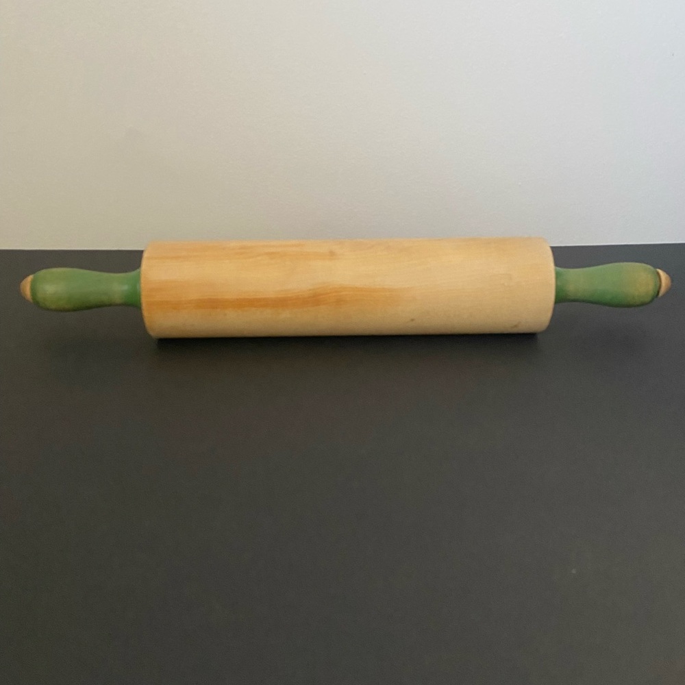 Vintage Munising Wooden Rolling Pin with Green Handles